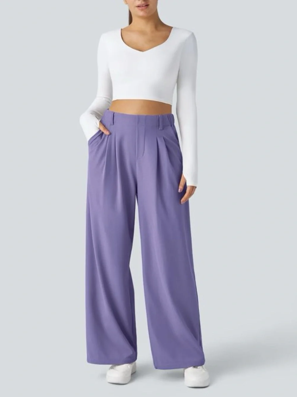 Halara Mellow Purple Flex™ High Waisted Pocket Wide Leg Waffle Work Pants - Picture 9 of 10